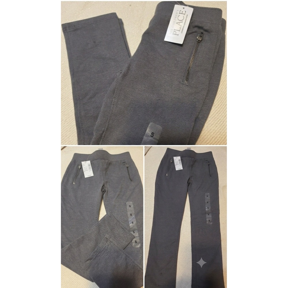 The Childrens Place Girls H/T Eclipse Gray Knit Zipper Pocket Pants Size 5 NWT